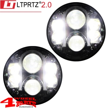 LED Headlight Pair Black from LTPRTZ Jeep CJ + Wrangler TJ JK 55-18