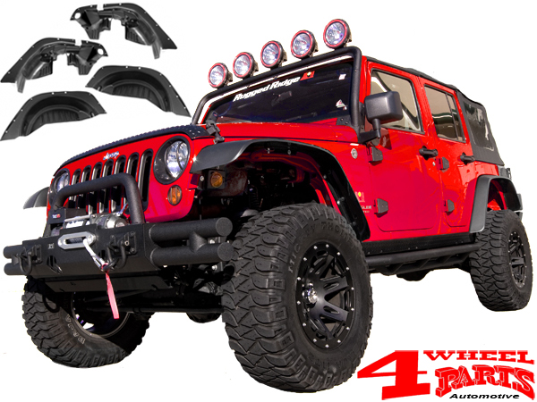 Flat Fender Flares with Wheel Well Liners All Terrain Style 8-pce. Jeep  Wrangler JK year 07-18