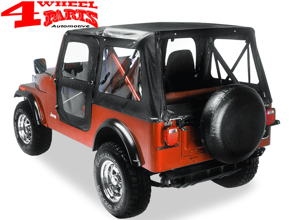 Replacement Soft Top with Door Skins and with clear windows Black Crush Jeep  CJ7 year 76-86 | 4 Wheel Parts