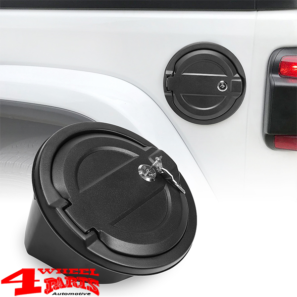 Tankklappe abschließbar Aluminium schwarz mit ABS Einfüllstutzen Jeep  Wrangler JL + Unlimited Bj. 18-23 Benziner