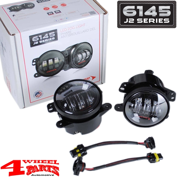 LED Fog Lamp Pair Black 6145 J2 Series Wrangler JK year 07-18